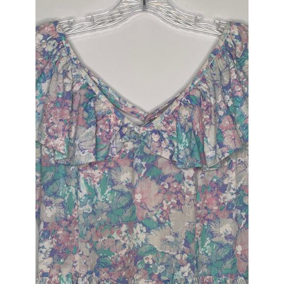 Vintage Lerner Pastel Floral Ruffle Midi Dress Made in USA cottagecore medium - Picture 2 of 14